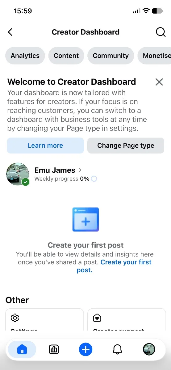 Facebook page 1 year old 0 followers (listing), screenshot 2 of 2