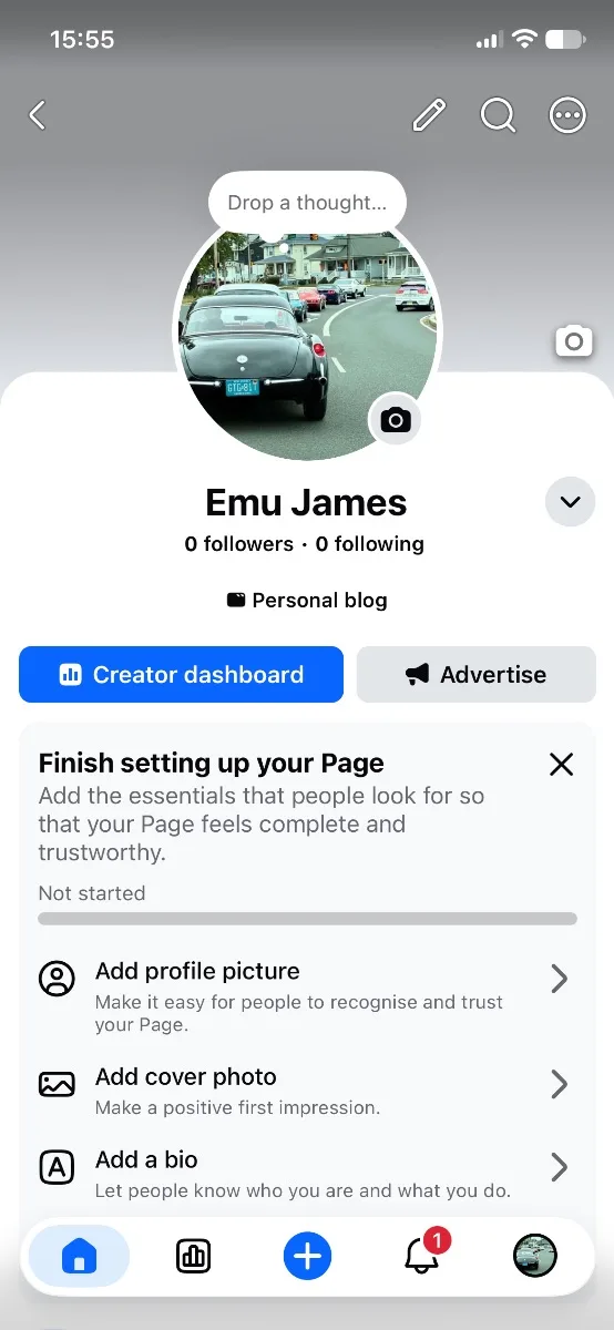 Facebook page 1 year old 0 followers (listing), screenshot 1 of 2