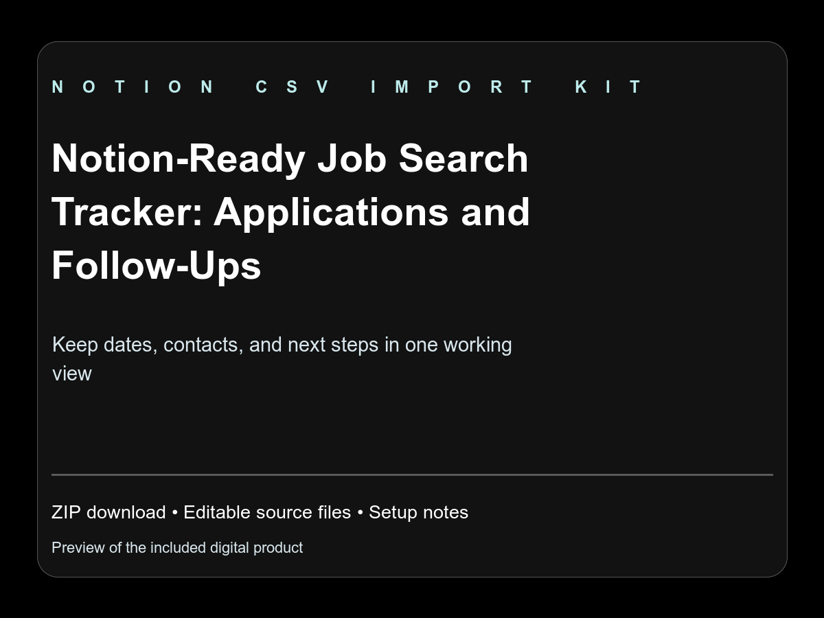 Notion-Ready Job Search Tracker: Applications and Follow-Ups — screenshot 1