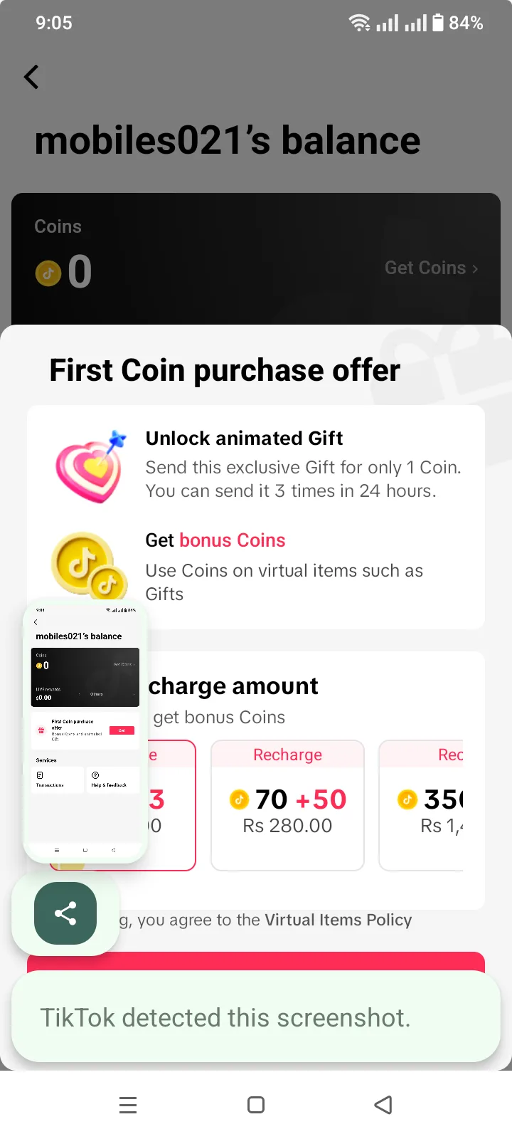 Seller-supplied TikTok account screenshot for mobiles021 (2 of 4)