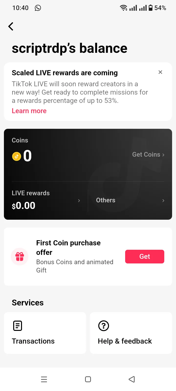 Seller-supplied TikTok account screenshot for scriptrdp (2 of 3)