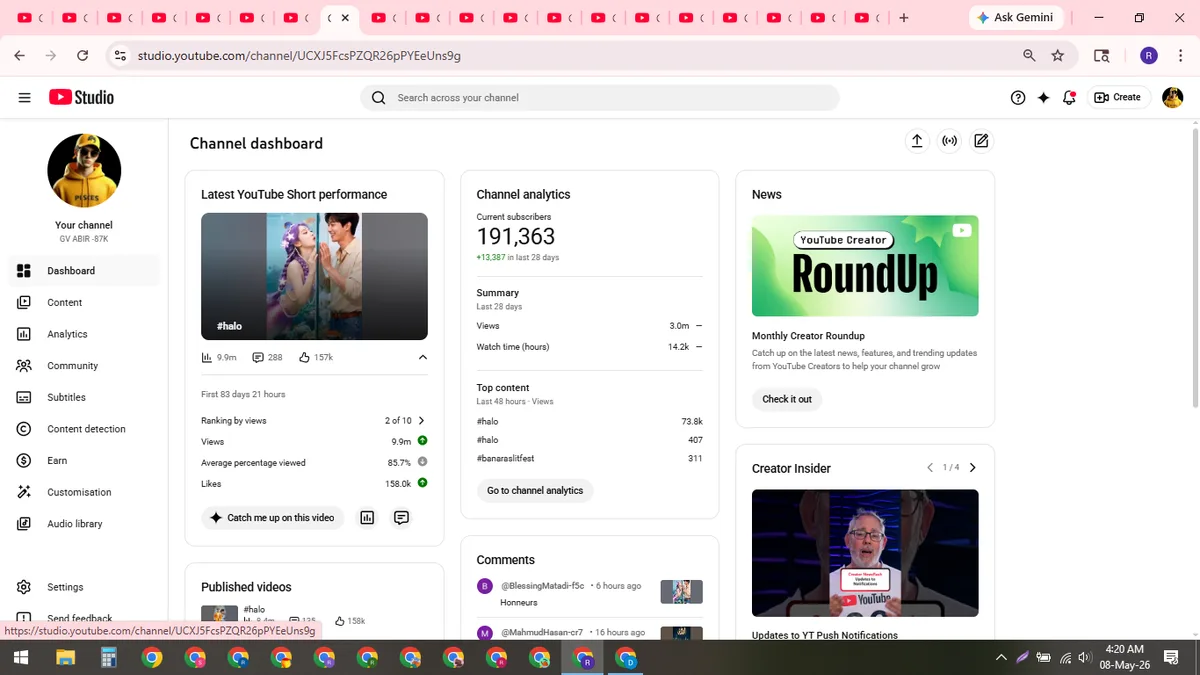 GV ABIR -87K: YouTube Shorts & Facebook Reels Channel (253K) — screenshot 2