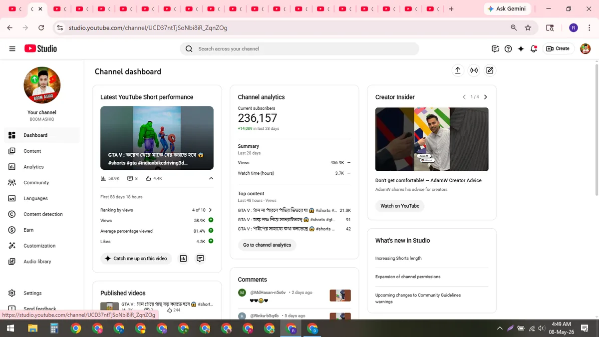 BOOM ASHIQ: YouTube Shorts & Facebook Reels Channel (233K) — screenshot 1
