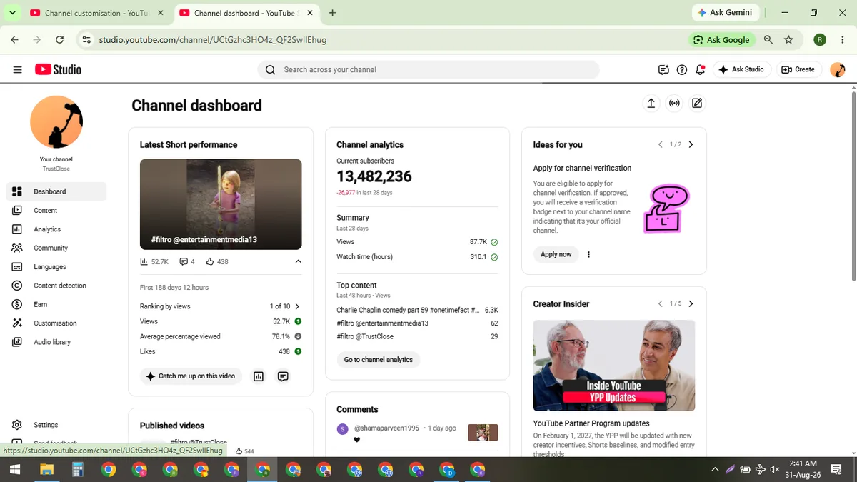 TrustClose: Luxury & Motivation YouTube Channel (13.4M) — screenshot 1