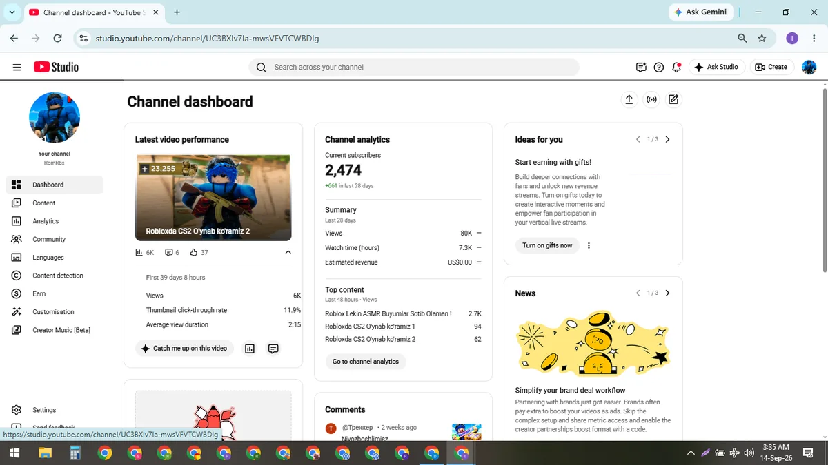 RomRbx: Monetized Games YouTube Channel (2.5K) — screenshot 1