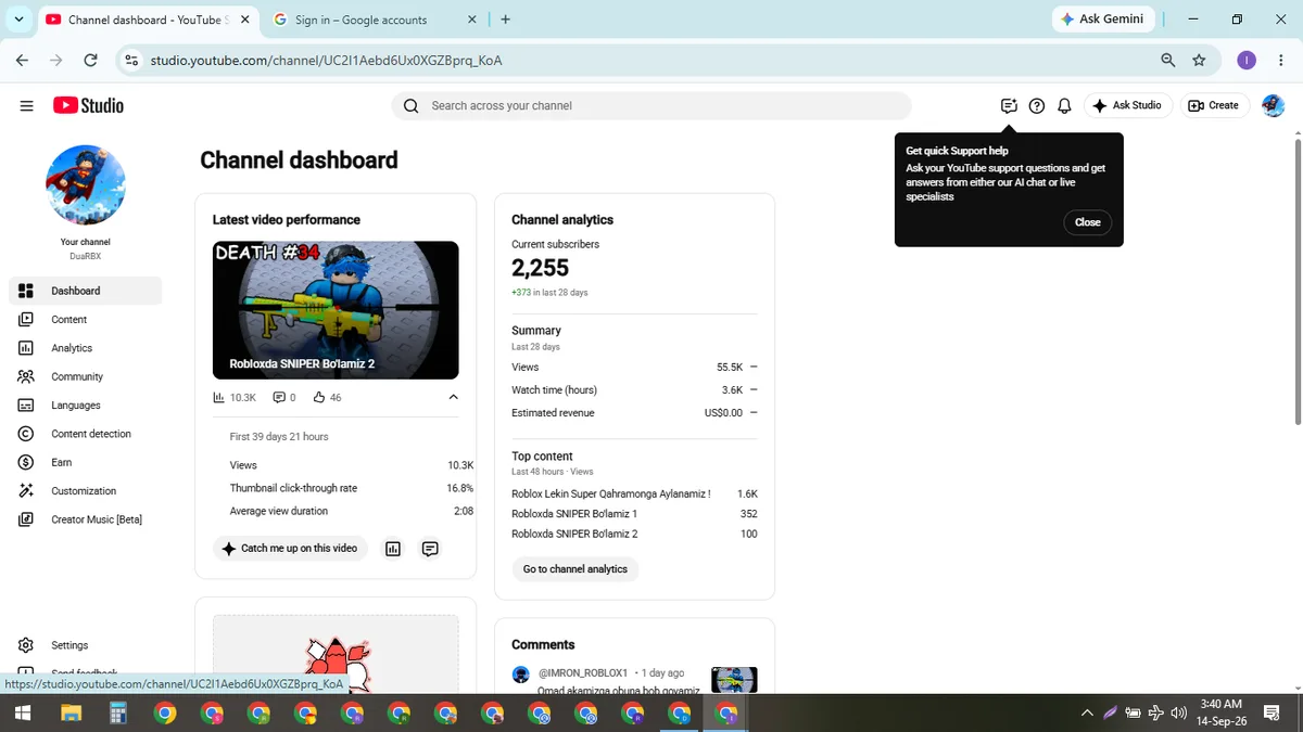 DuaRBX: Monetized Games YouTube Channel (2.2K) — screenshot 1