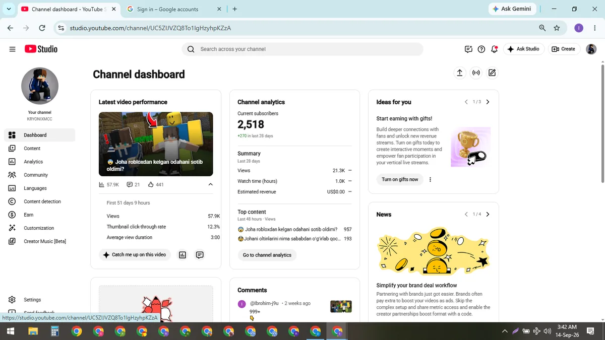 KRYONIXMCC: Monetized Games YouTube Channel (2.5K) — screenshot 1