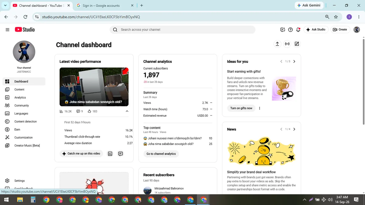 JUSTENMCC: Monetized Games YouTube Channel (1.9K) — screenshot 1