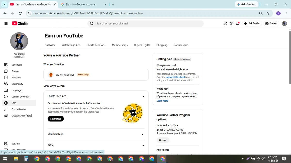 JUSTENMCC: Monetized Games YouTube Channel (1.9K) — screenshot 2