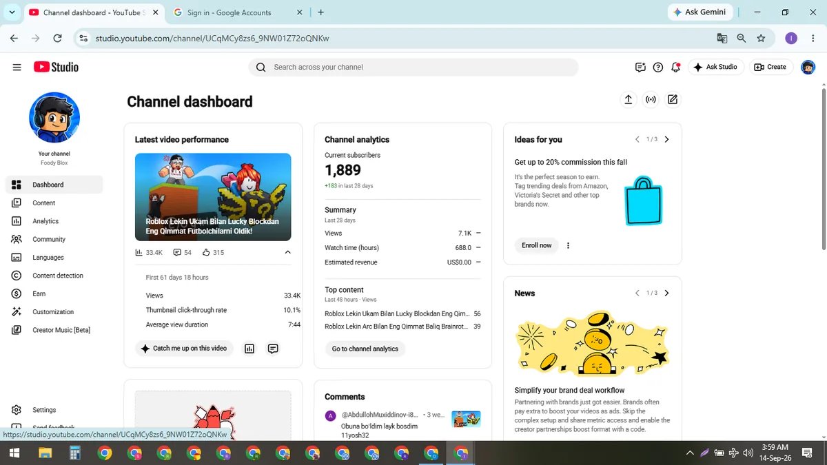 Foody Blox: Monetized Games YouTube Channel (1.9K) — screenshot 1