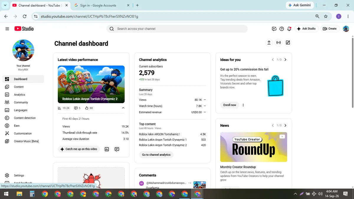 MariyRBX: Monetized Games YouTube Channel (2.6K) — screenshot 1
