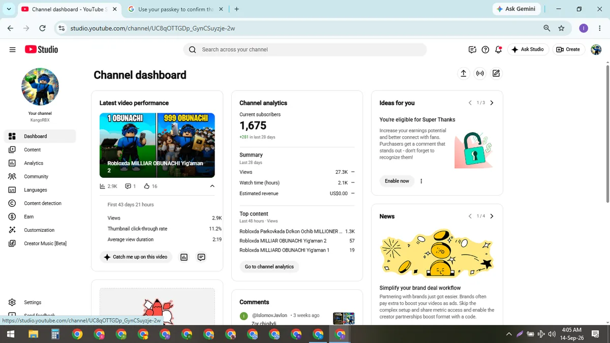 KangoRBX: Monetized Games YouTube Channel (1.7K) — screenshot 1