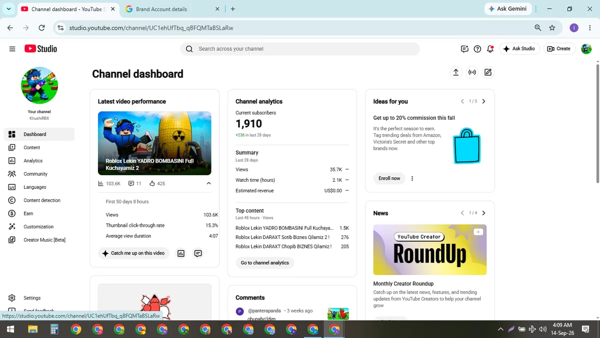 KhushiRBX: Monetized Games YouTube Channel (1.9K) — screenshot 1