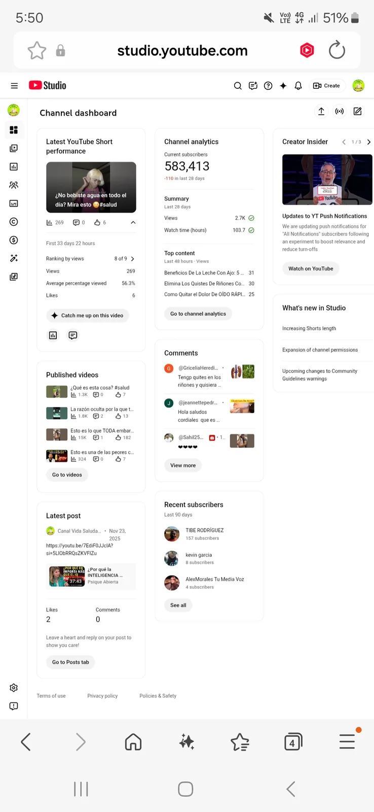 Canal Vida Saludable YouTube Channel | 582K Subscribers — screenshot 2