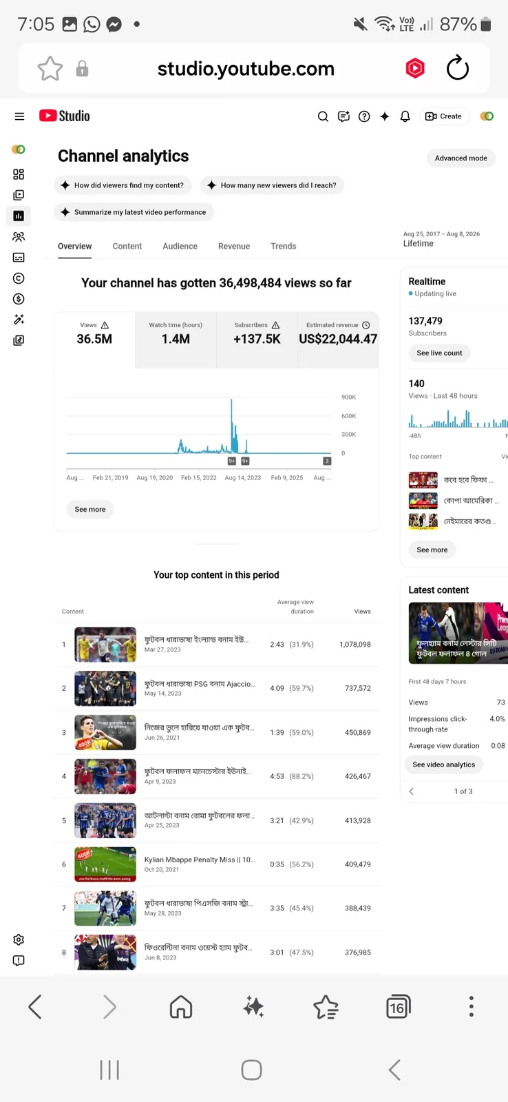 ONE SPORTS BD YouTube Channel | 137K Subscribers — screenshot 5